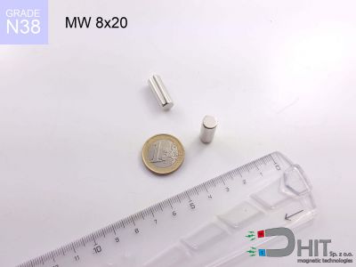 MW 8x20 N38 - magnesy w kształcie walca
