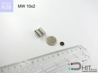 MW 10x2 N38 - neodymowe magnesy walcowe