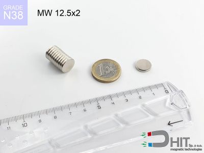 MW 12.5x2 N38 - magnesy w kształcie krążka