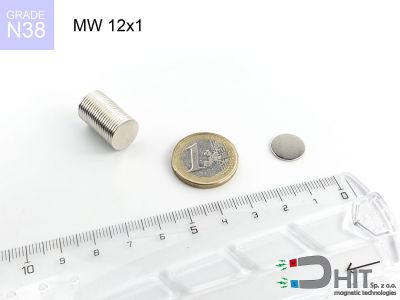 MW 12x1 N38 - neodymowe magnesy walcowe