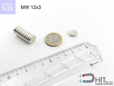 MW 12x3 N38 - magnesy neodymowe walcowe