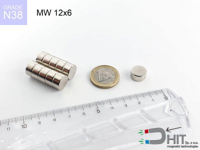 MW 12x6 N38 - neodymowe magnesy walcowe