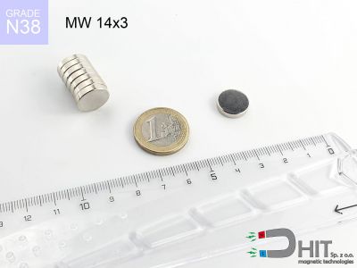 MW 14x3 N38 - magnesy w kształcie walca