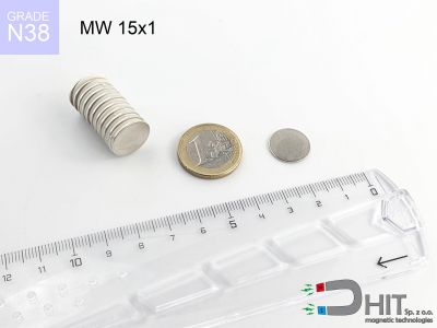 MW 15x1 N38 - neodymowe magnesy walcowe