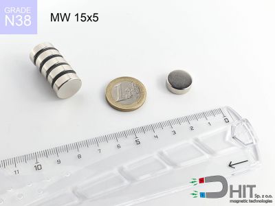 MW 15x5 N38 - magnesy w kształcie walca
