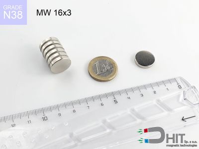 MW 16x3 N38 - magnesy w kształcie walca