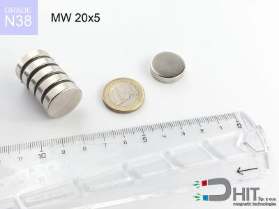 MW 20x5 N38 magnes walcowy