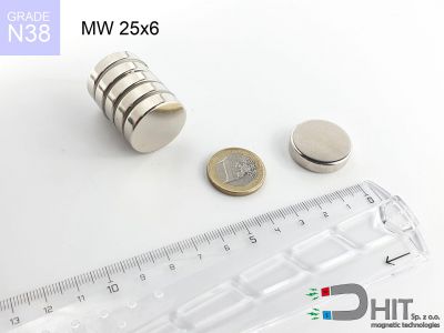 MW 25x6 N38 - magnesy w kształcie walca