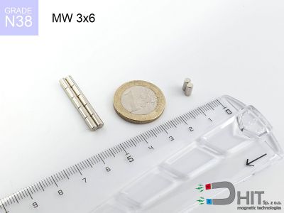 MW 3x6 N38 - neodymowe magnesy walcowe