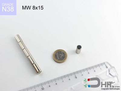 MW 8x15 N38 - magnesy w kształcie walca