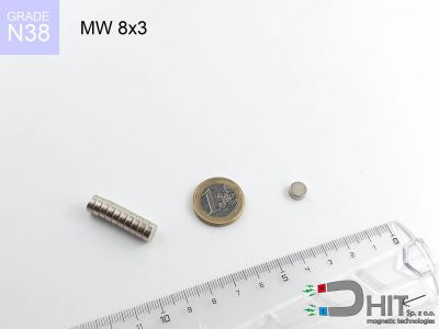 MW 8x3 N38 - magnesy w kształcie walca