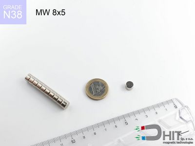 MW 8x5 N38 - magnesy w kształcie walca
