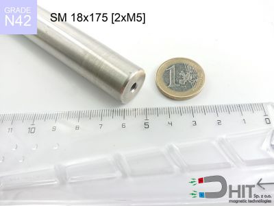 SM 18x175 [2xM5] N42 - wałki magnetyczne z magnesami neodymowymi