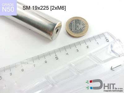 SM 19x225 [2xM6] N50 - separatory wałki magnetyczne z magnesami