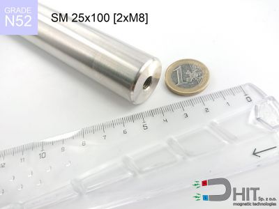SM 25x100 [2xM8] N52 - separatory pałki magnetyczne z neodymowymi magnesami