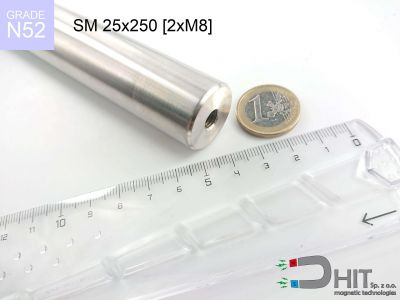 SM 25x250 [2xM8] N52 - separatory wałki magnetyczne z magnesami ndfeb