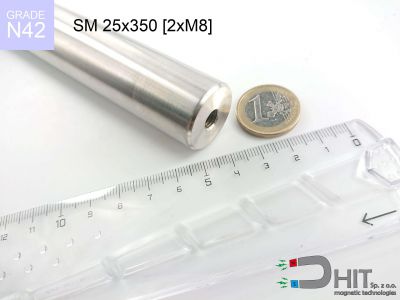 SM 25x350 [2xM8] N42 - separatory wałki magnetyczne z magnesami neodymowymi