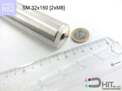 SM 32x150 [2xM8] N52 - wałki magnetyczne z neodymowymi magnesami