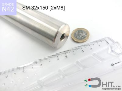 SM 32x150 [2xM8] N42 - separatory pałki magnetyczne z magnesami