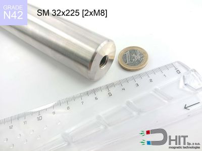 SM 32x225 [2xM8] N42 - separatory wałki magnetyczne z neodymowymi magnesami
