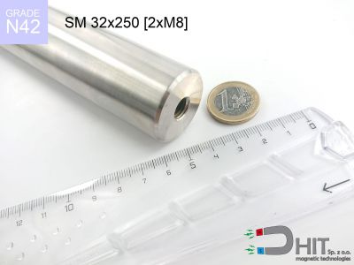SM 32x250 [2xM8] N42 - wałki magnetyczne z magnesami neodymowymi