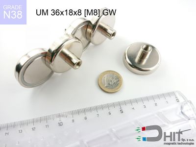UMGW 36x18x8 [M8] GW [N38] - uchwyt magnetyczny gwint wewnętrzny
