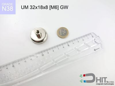 UMGW 32x18x8 [M6] GW N38 - magnesy w uchwycie z gwintem wewnętrznym