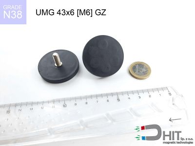 UMGGW 43x6 [M6] GZ N38 - gwintowane neodymowe magnesy w gumie