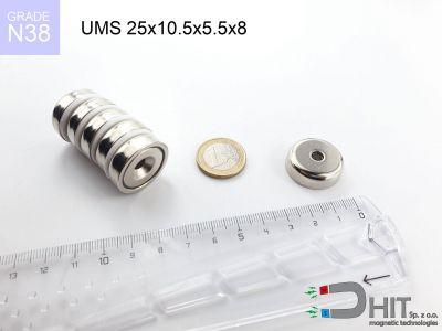 UMS 25x10.5x5.5x8 N38 - magnesy z otworem stożkowym